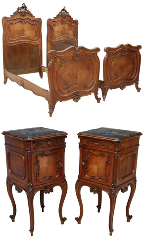 Antique Beds (2) & Night Stands (2) Italian Louis XV Style, Crest, 1800's! - Old Europe Antique Home Furnishings