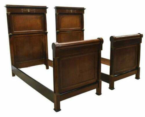 Antique Beds, French Empire Two, Pair, French Style Mahogany Beds, Early 1900s - Old Europe Antique Home Furnishings