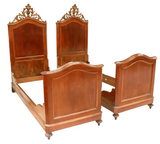 Antique Beds, Italian, Pair, Italian Paneled Walnut Beds, Carved Crest, 1800's! - Old Europe Antique Home Furnishings