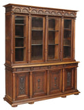Antique Bookcase, Large French Renaissance Revival, Walnut, Carved, 1800s!! - Old Europe Antique Home Furnishings