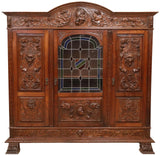 Antique Bookcase, Carved, Spanish Renaissance Revival, Cornice, Crest, 1800s!! - Old Europe Antique Home Furnishings