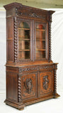 Antique Bookcase, French Cupboard, Carved Barley Twist Hunt,  1800's!! - Old Europe Antique Home Furnishings