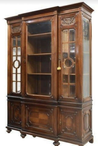 Antique Bookcase, French Glazed Breakfront Bookcase, early 1900s, Gorgeous! - Old Europe Antique Home Furnishings