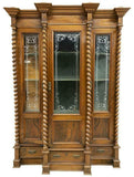 Antique Bookcase, French Louis Philippe Twist Column, 19th C. (1800s), Stunning!! - Old Europe Antique Home Furnishings