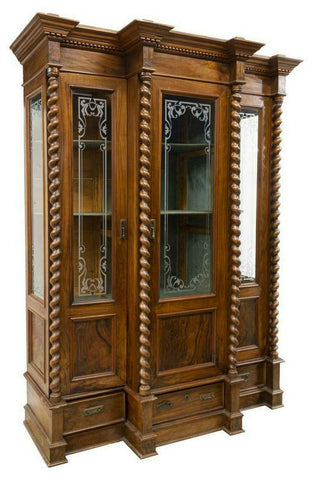 Antique Bookcase, French Louis Philippe Twist Column, 19th C. (1800s), Stunning!! - Old Europe Antique Home Furnishings