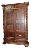 Antique Bookcase, French Louis XIII, Oak, Barley Twist, Glass Doors, 1800s!! - Old Europe Antique Home Furnishings