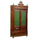 Antique Bookcase, French Provincial Carved Walnut Dark Wood Tones, Circa. 1870's - Old Europe Antique Home Furnishings