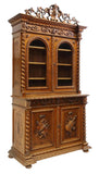 Antique Bookcase, French, Carved Oak Fine & Musical Arts, Foliate Crest, 1800s!! - Old Europe Antique Home Furnishings