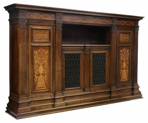 Antique Bookcase, Italian Renaissance Revival, Walnut Monumental Vintage, 1900's - Old Europe Antique Home Furnishings