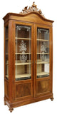 Antique Bookcase, Italian Walnut Etched Glass, Display, Bookcase, Early 1900s!! - Old Europe Antique Home Furnishings