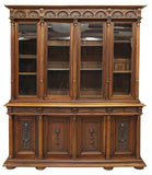 Antique Bookcase, Large French Renaissance Revival, Walnut, Carved, 1800s!! - Old Europe Antique Home Furnishings