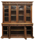 Antique Bookcase, Large French Renaissance Revival, Walnut, Carved, 1800s!! - Old Europe Antique Home Furnishings