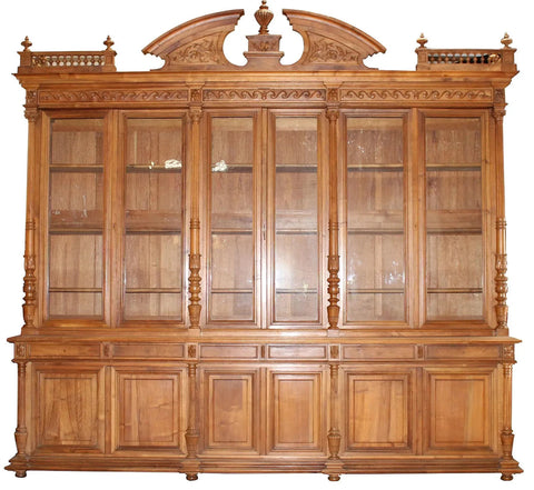 Antique Bookcase, Monumental French Renaissance, 6 Doors with Columns, 1800s! - Old Europe Antique Home Furnishings
