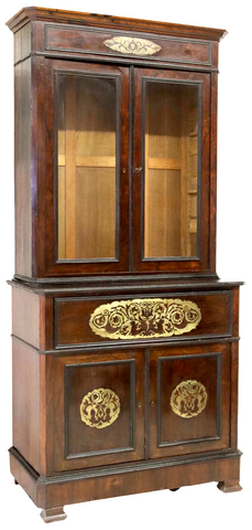 Antique Bookcase, Secretaire, French Napoleon III Period, Gilt, Glazed, 1800's! - Old Europe Antique Home Furnishings