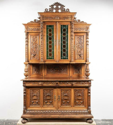 Antique Buffet A Deux Corps, Henri II Style Walnut, 19th C., 1800's, Stunning!! - Old Europe Antique Home Furnishings