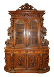 Antique Buffet / Bookcase, French Curved Side Hunt, Motif, Magnificent, 1800s! - Old Europe Antique Home Furnishings
