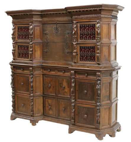 Antique Cabinet Italian Baroque Walnut Cabinet on Cabinet 1700's, 18th, Stunning - Old Europe Antique Home Furnishings