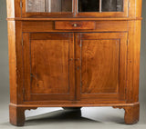 Antique Cabinet, Corner, Federal, American, Walnut, 2 Doors, Shelves, E. 1800s! - Old Europe Antique Home Furnishings