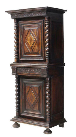Antique Cabinet, French, 18th C., Twist Columns & Foliate Carved, 1700's!! - Old Europe Antique Home Furnishings