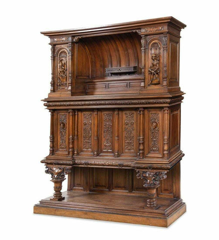 Antique Cabinet, French, Monumental, Renaissance Revival Carved Walnut, Gorgeous!! - Old Europe Antique Home Furnishings