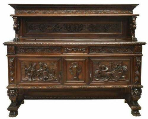 Antique Cabinet, Sideboard Renaissance Revival Figural Carved Buffet, 1900's Gorgeous! - Old Europe Antique Home Furnishings
