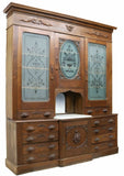 Gorgeous Antique Cabinet, Victorian American Walnut Monumental Etched Glass, 1800's, 19th Century Gorgeous! - Old Europe Antique Home Furnishings