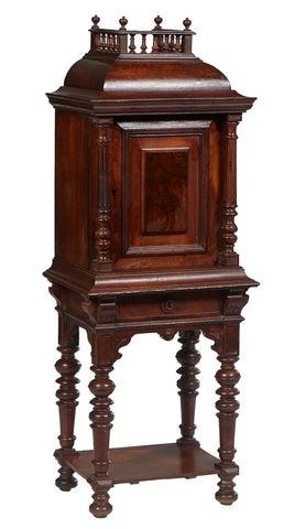 Antique Cabinet on Stand, Gothic, Continental, Carved, Walnut, Spindled, 1800s!! - Old Europe Antique Home Furnishings