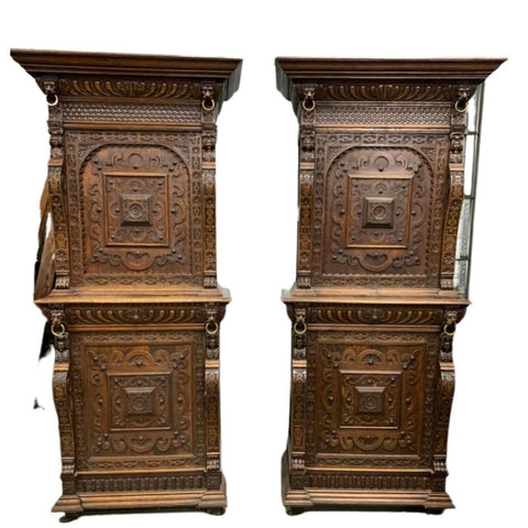Antique Cabinets, Dutch Wedding, Well Carved, Pair, Gorgeous 1800's!! - Old Europe Antique Home Furnishings