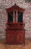 Antique Cabinets, Pair, French Walnut, 2 Part, Glass Shelves, Mirrored, 1900s! - Old Europe Antique Home Furnishings