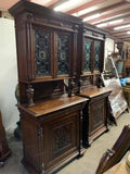 Antique Cabinets, Stained Glass Wedding, Dutch, Pair, (2) 19th C., 1800s! - Old Europe Antique Home Furnishings