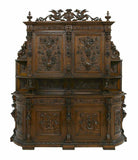 Antique Carved Sideboard / Cabinet, Impressive Continental Carved Walnut, 1800's!! - Old Europe Antique Home Furnishings