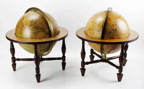 Antique Celestial Globes, British, 12-Inch, Terrestrial, Pair, Early 1800s!! - Old Europe Antique Home Furnishings