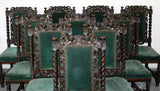 Antique Chairs, Ten French Renaissance Chairs,Upholstered in Dark Green Fabric! - Old Europe Antique Home Furnishings