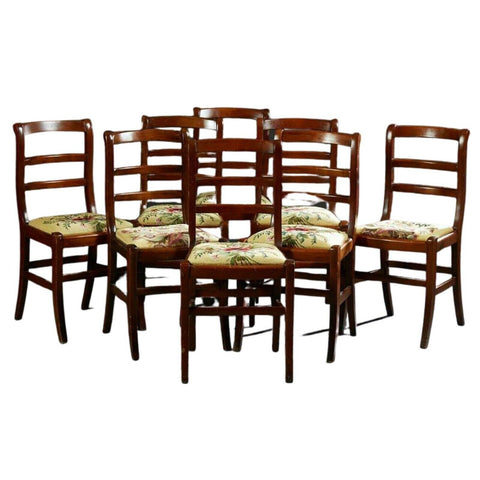 Antique Chairs, Dining Set of 8, French Louis Philippe Style Carved Beech, 1800s - Old Europe Antique Home Furnishings