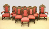 Antique Chairs, Dining, 14, Continental Oak Barley Twist, Upholstered, 1800s!! - Old Europe Antique Home Furnishings