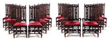 Antique Chairs, Dining, Sixteen, Carved Oak, In Jacobean, Red, Circa 1900s!! - Old Europe Antique Home Furnishings