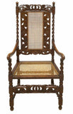 Antique Chairs, English Barley Twist Figural Carved Oak, Caned Seat, Set of Two! - Old Europe Antique Home Furnishings