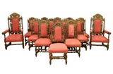 Antique Chairs, Oak Dining, Side, Carved Wood Set of 14 (12 + 2), Barley 1800's - Old Europe Antique Home Furnishings