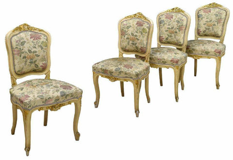 Antique Chairs, Set of Four Italian Rococo Revival Parcel Gilt Side, 1800's!! - Old Europe Antique Home Furnishings
