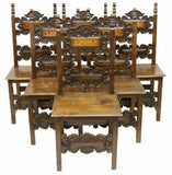 Antique Chairs, Side, Baroque Style, Six, Inlaid Carved Walnut Chairs, 1900's!! - Old Europe Antique Home Furnishings