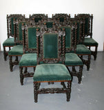 Antique Chairs, Ten French Renaissance Chairs,Upholstered in Dark Green Fabric! - Old Europe Antique Home Furnishings