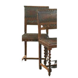 Antique Embossed Leather Dining Chairs, Set of Six Henri II Style Carved Walnut - Old Europe Antique Home Furnishings