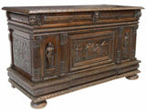 Antique Chest French Carved Wood Oak Judith & Holofernes, 1800s, Beautiful! - Old Europe Antique Home Furnishings