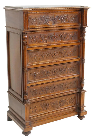 Antique Chest of Drawers, Italian Marble-Top, 6 Drawers, Walnut, 1800s!! - Old Europe Antique Home Furnishings