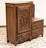 Antique Chiffonier, Renaissance Revival Asymmetrical, Carved, with Seat, 1800's - Old Europe Antique Home Furnishings