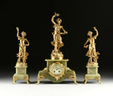 Antique Clock Art Nouveau Gilt Metal and Onxy, Three-Piece Set Garniture, 1800's, Gorgeous! - Old Europe Antique Home Furnishings