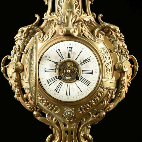 Antique Clock, Wall, Bronze Cartel Clock, A Renaissance Revival, By LE Febrve!! - Old Europe Antique Home Furnishings