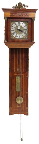 Antique Clock, Wall, Cased, Georgian Period Mahogany, Crest, 18th C., 1700s!! - Old Europe Antique Home Furnishings