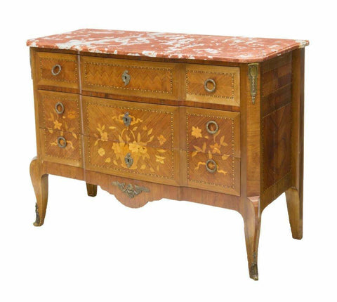 Antique Commode Louis XV Style Red Marble Top Mahogany Commode!! - Old Europe Antique Home Furnishings