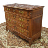 Antique Commode, French Louis XV Style Marble-Top Walnut, Gilt Metal, 1800's!! - Old Europe Antique Home Furnishings